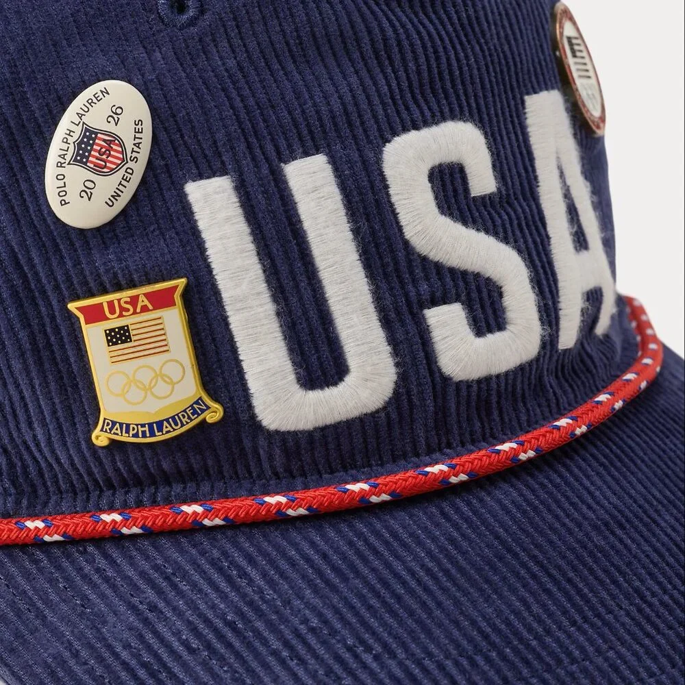 Polo Ralph Lauren Team USA 2026 Olympics Courduroy Cap Hat with Enamel Pins NWT - Picture 2 of 13